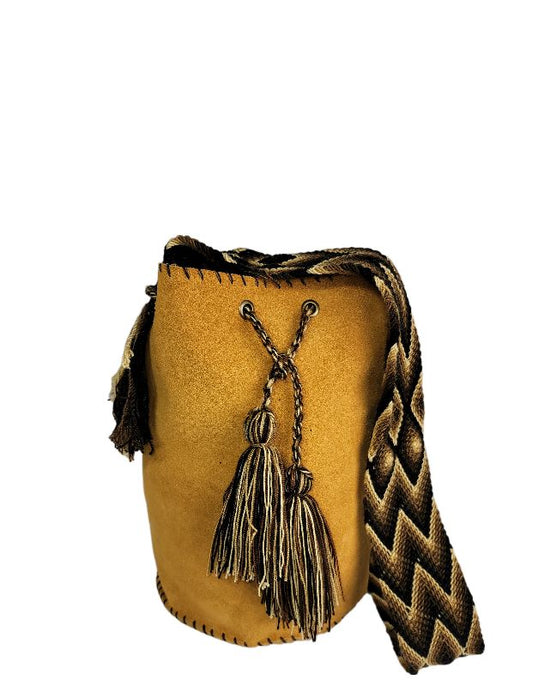 Traditional Leather Wayuu bag with tassels